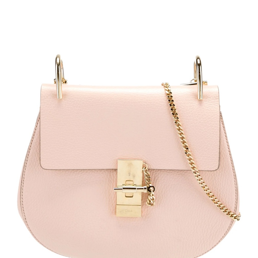 Chloe Drew Blush Leather Crossbody Bag with Gold Chain